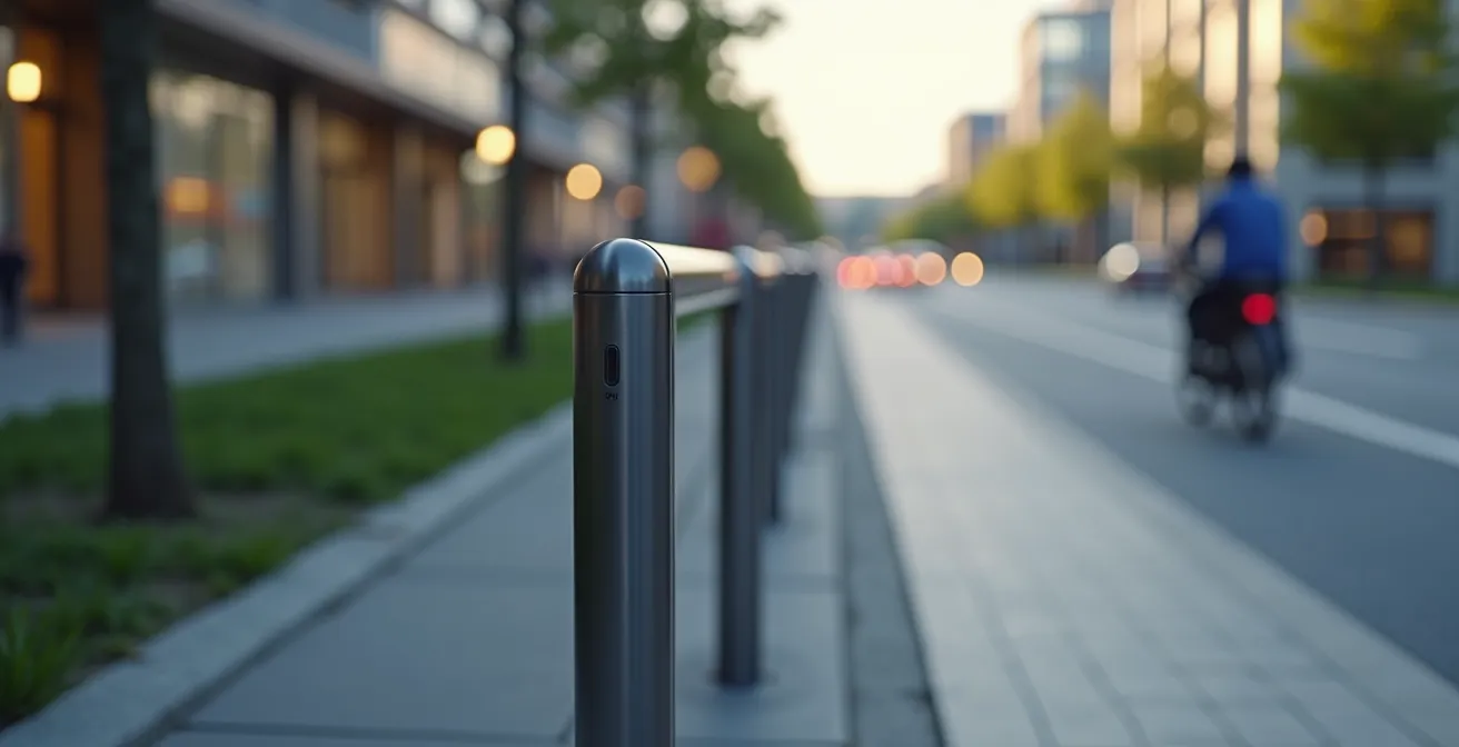 Support vélo intelligent connecté avec capteurs IoT en zone urbaine